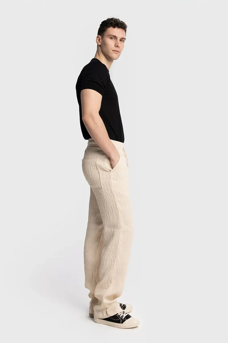 Giesto Beige Natural GIESTO Textured Regular Fit Drawstring Waist Pants for Men | Best Price UAE