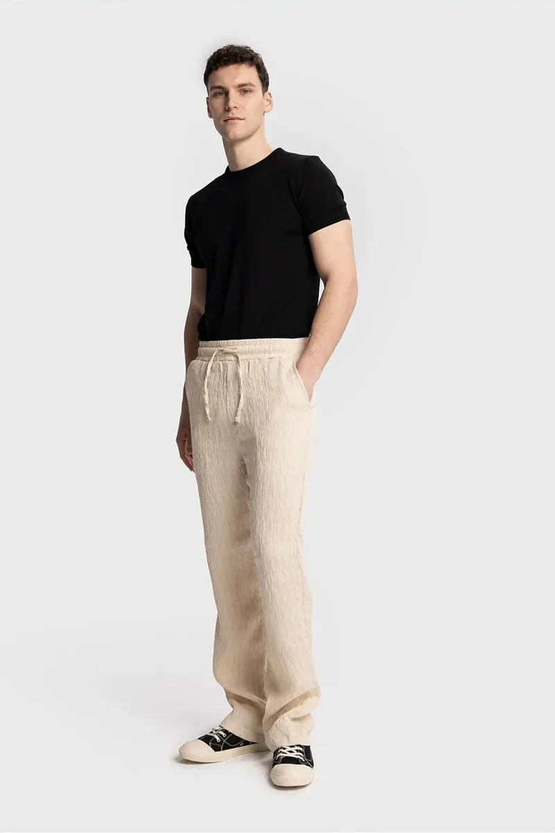 Giesto Beige Natural GIESTO Textured Regular Fit Drawstring Waist Pants for Men | Best Price UAE