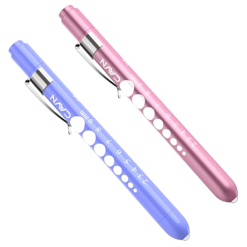 CAVN Pen Light with Pupil Gauge LED Penlight for Nurses Doctors, 2 Pcs Reusable Medical Penlight for Nursing Students (Rose Pink/Bluish Purple) - Image 1