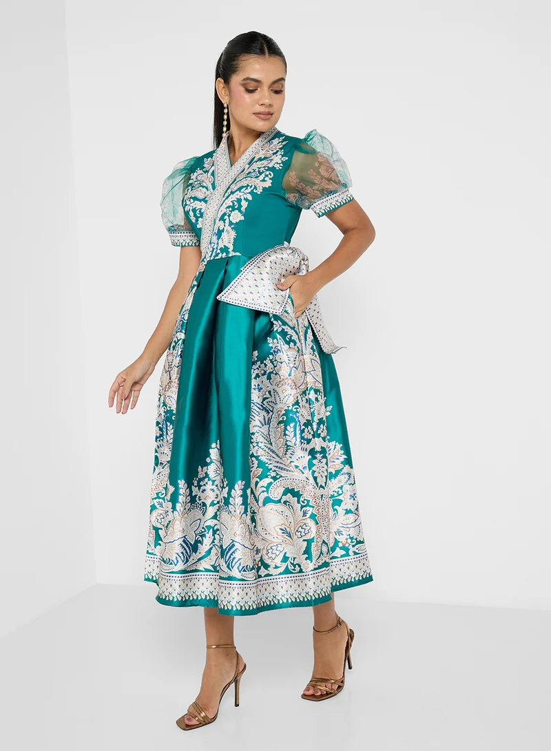 ELLA Paisley Print Midi Dress