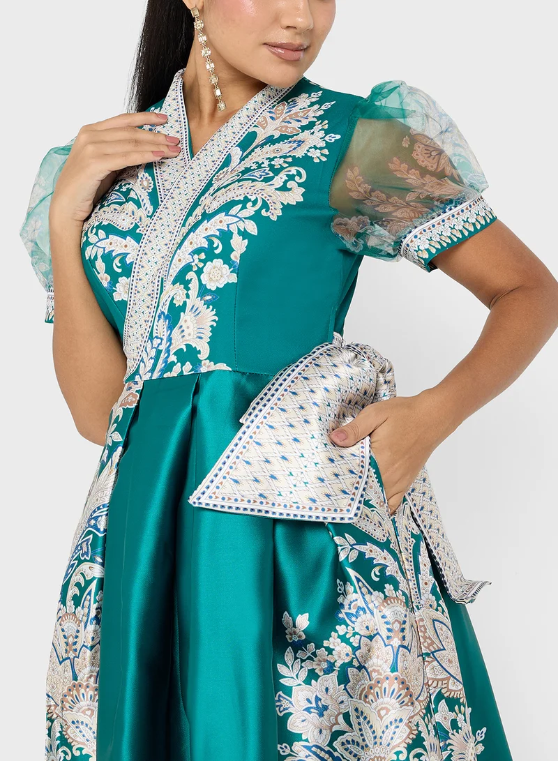 ELLA Paisley Print Midi Dress