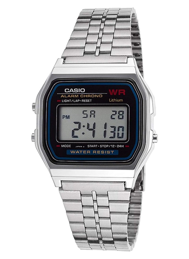 CASIO Vintage Digital Watch A159W-N1DF for Men and Women | 33mm Silver Stainless Steel Band | Water Resistant, Alarm, Stopwatch, LED Light | Classic Retro Casual Wrist Watch - Image 1