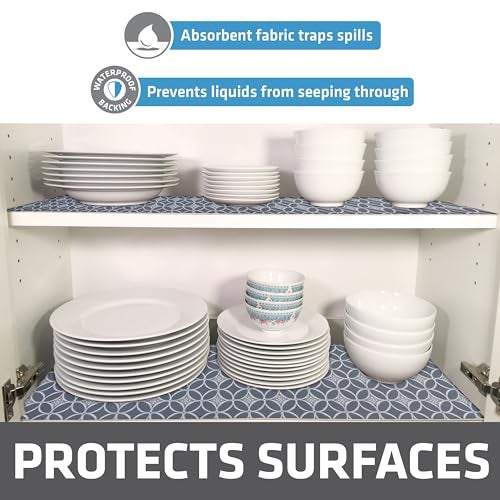 drymate درع رفوف وسحابات درايميت الفاخرة، قماش سميك مبطن، غير لاصق، ماص، مقاوم للماء، مقاوم للانزلاق، بطانات لخزائن المطبخ، الخزائن (صنع في الولايات المتحدة)(12”x59”)(عبوة من 2)(رمادي نيلي) - Image 3