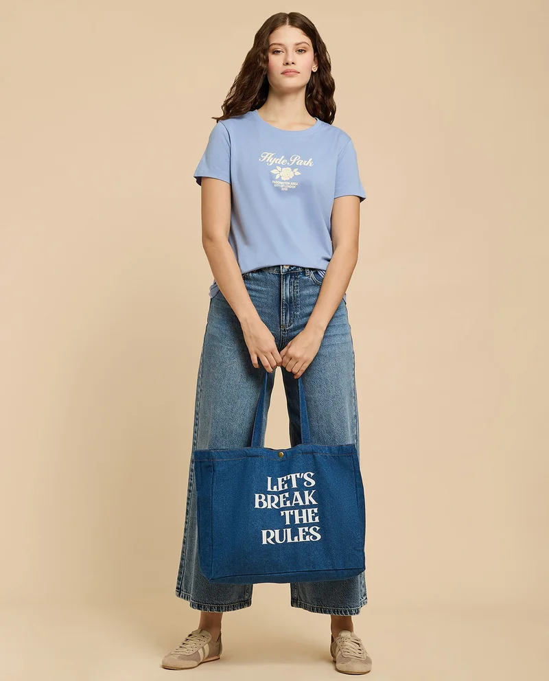 أر أند بي Printed T-Shirt with Crew Neck and Short Sleeves