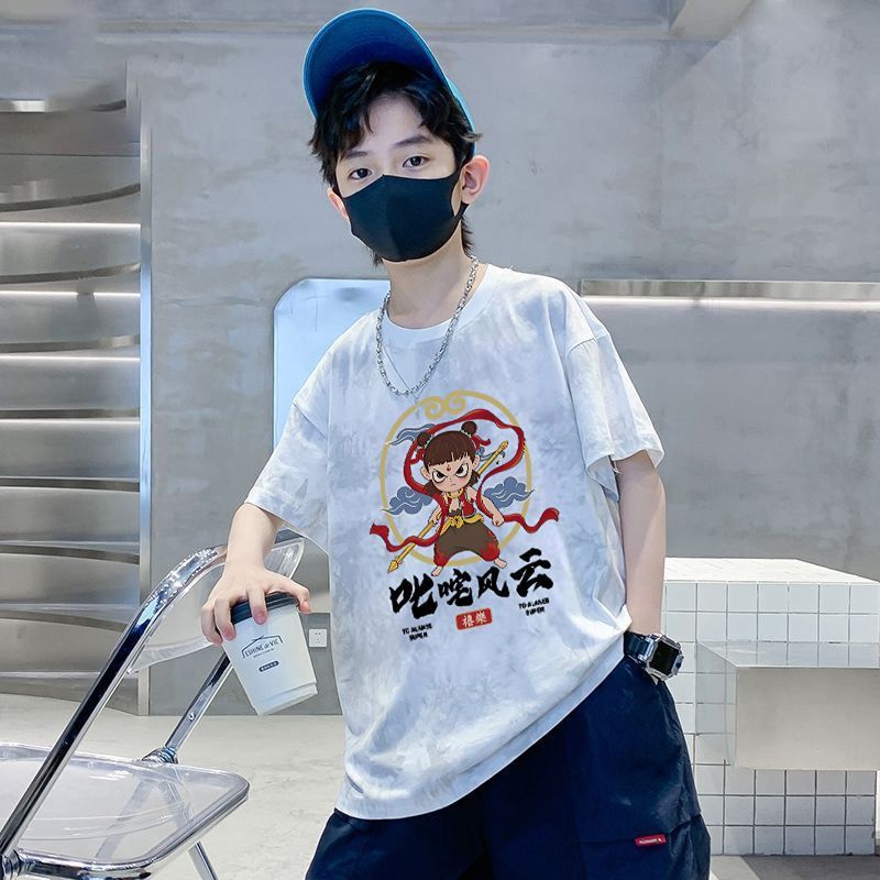 Boys' Short-sleeved Children's 2025 T-shirt Cotton New Half-sleeved Loose Tie-dyed Top for Middle and Big Children for Summer - Image 1