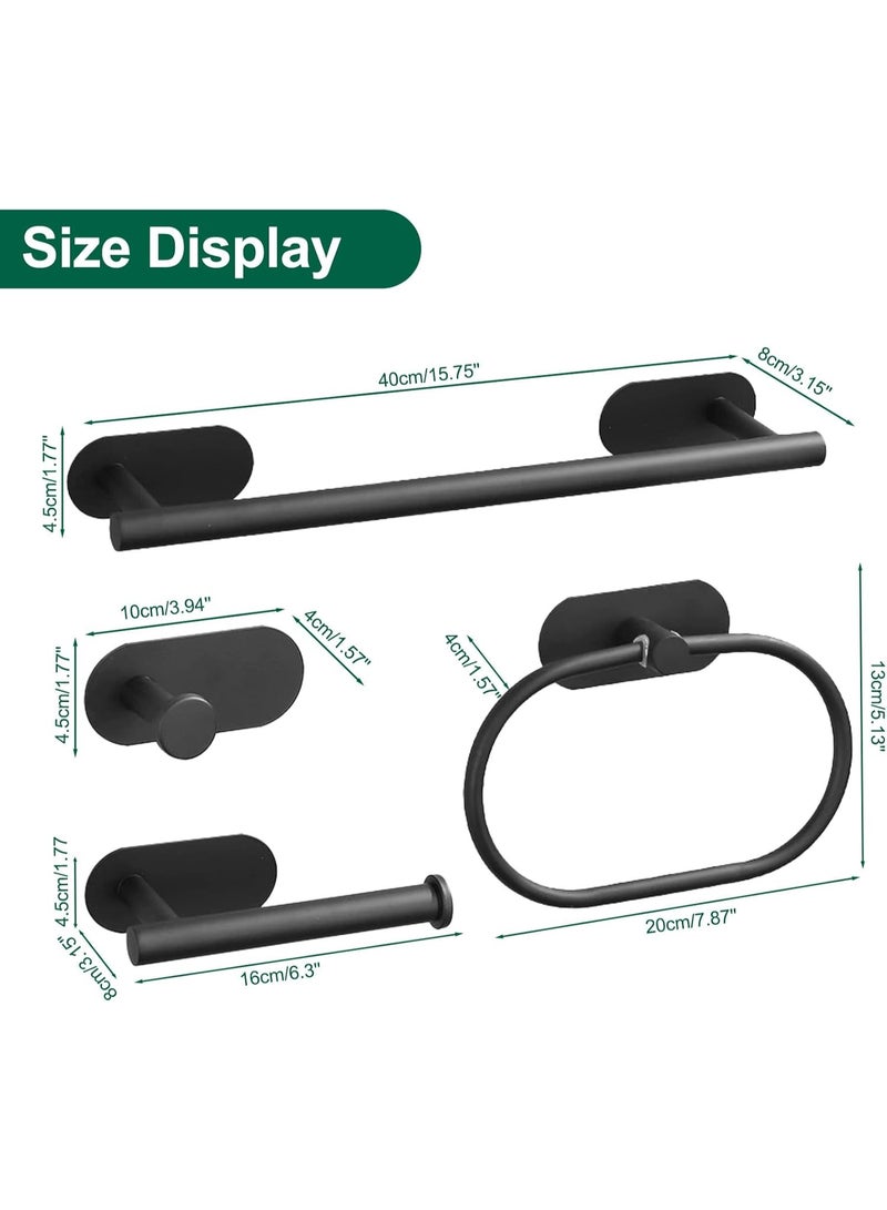 فلاي رود 4 قطع من أدوات رف مناشف الحمام، من الفولاذ المقاوم للصدأ 304 مثبت على الحائط مع قضيب مناشف اليد، حلقة مناشف اليد، حامل ورق التواليت، خطاف منشفة رداء للحمام (أسود) - Image 2