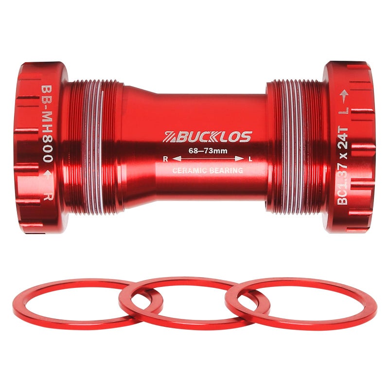 BUCKLOS ThreadedPressFit Bottom Bracket BSA 6873mm8692mm CeramicSteel BearingsBlackRed - Image 2