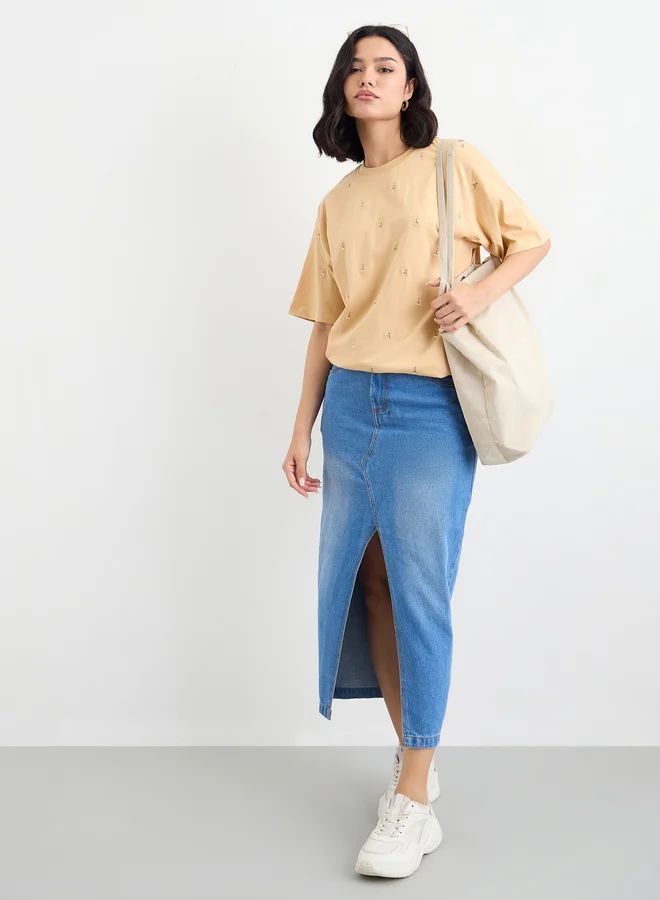 Styli Styli Floral Embroidered Oversized T-Shirt