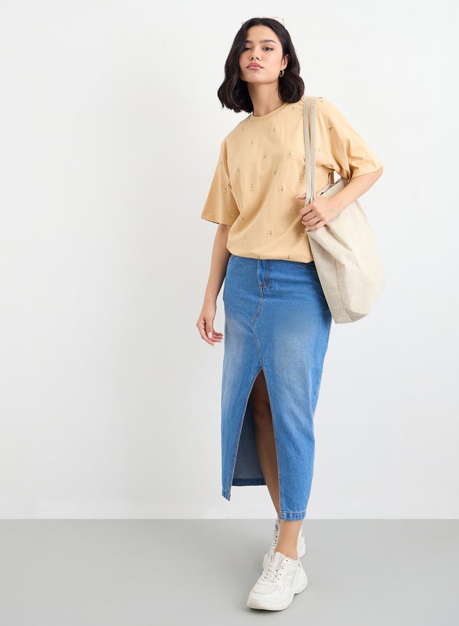 Styli Floral Embroidered Oversized T-Shirt - Image 1