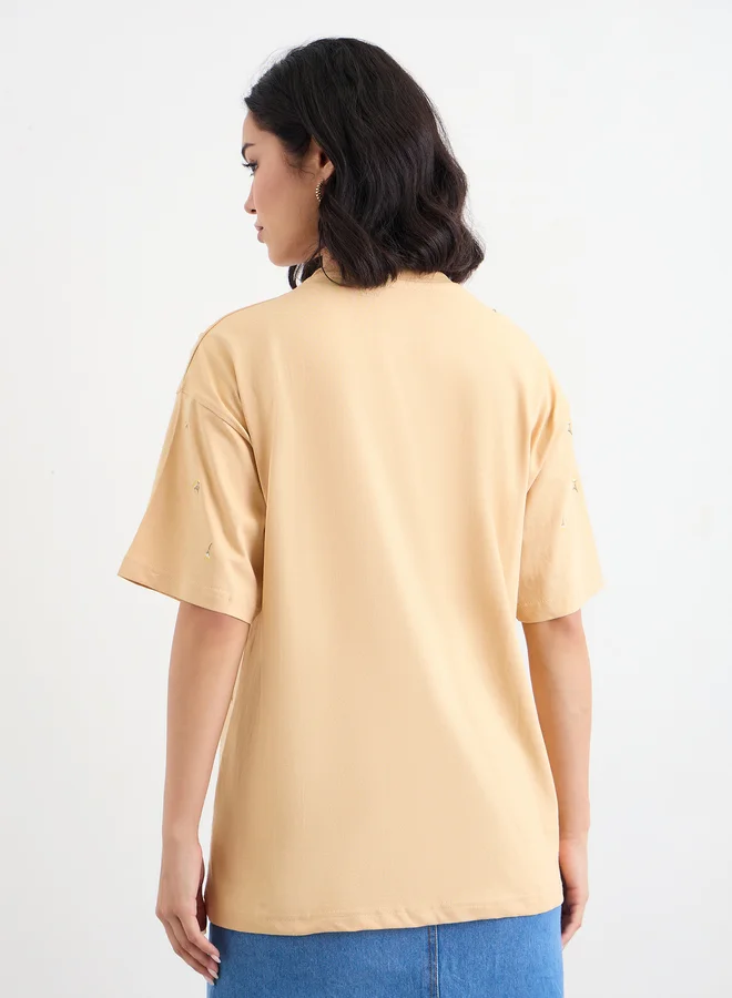 Styli Styli Floral Embroidered Oversized T-Shirt