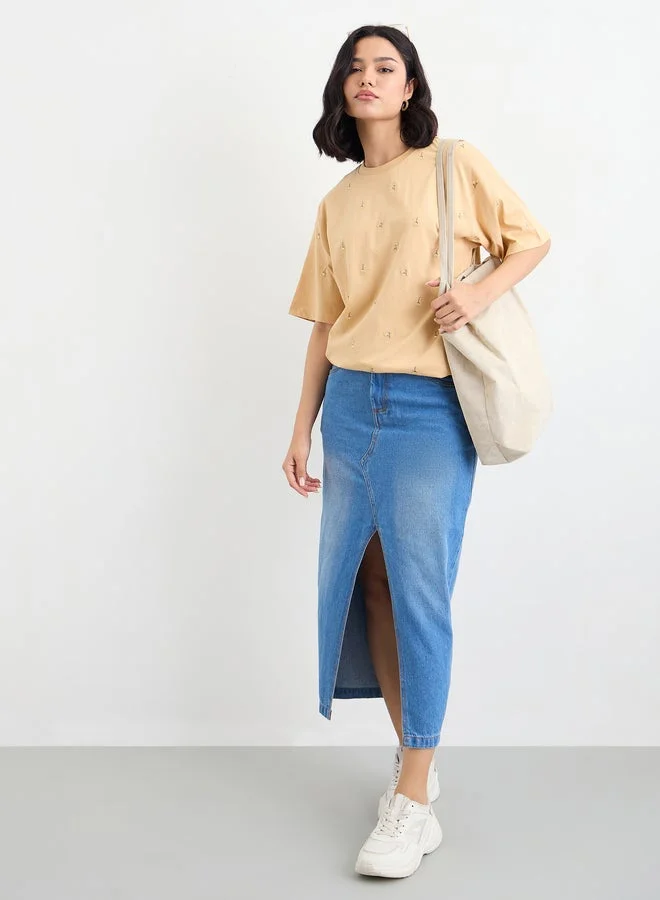 Styli Styli Floral Embroidered Oversized T-Shirt