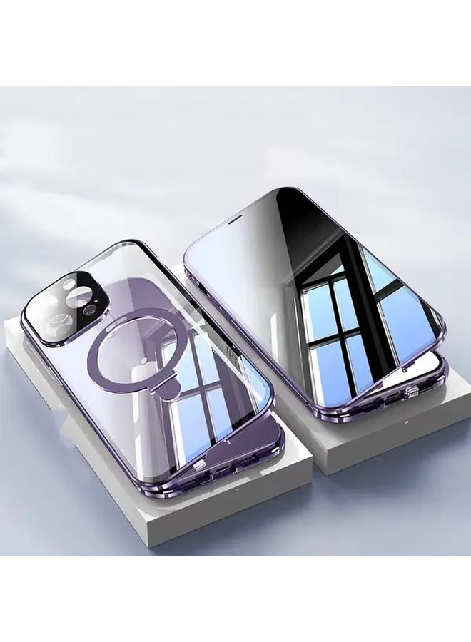 Golden Magnetic Hinge Case With Lotus Stand For iPhone 13 Full Coverage Privacy Protection - Image 2
