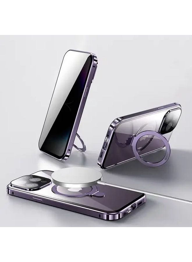 Golden Magnetic Hinge Case With Lotus Stand For iPhone 13 Full Coverage Privacy Protection - Image 1