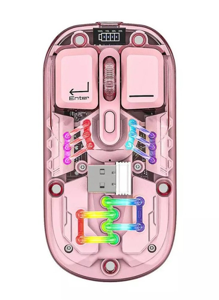 Forev Transparent Wireless Dual-Mode RGB Bluetooth Mouse Ergonomic Universal Hots Adjustable to 1600dpi / FV-T7 pink  - Image 1