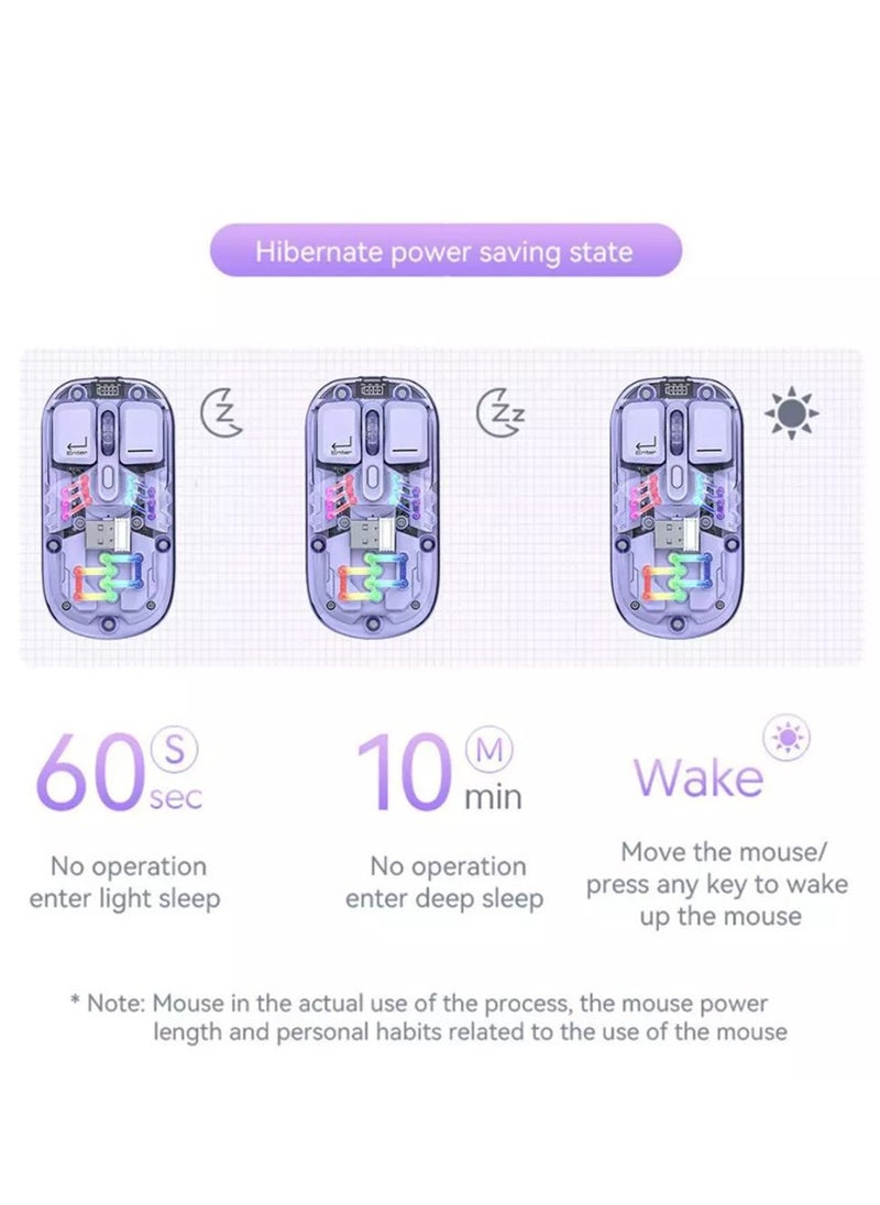 Forev Transparent Wireless Dual-Mode RGB Bluetooth Mouse Ergonomic Universal Hots Adjustable to 1600dpi / FV-T7 pink  - Image 3