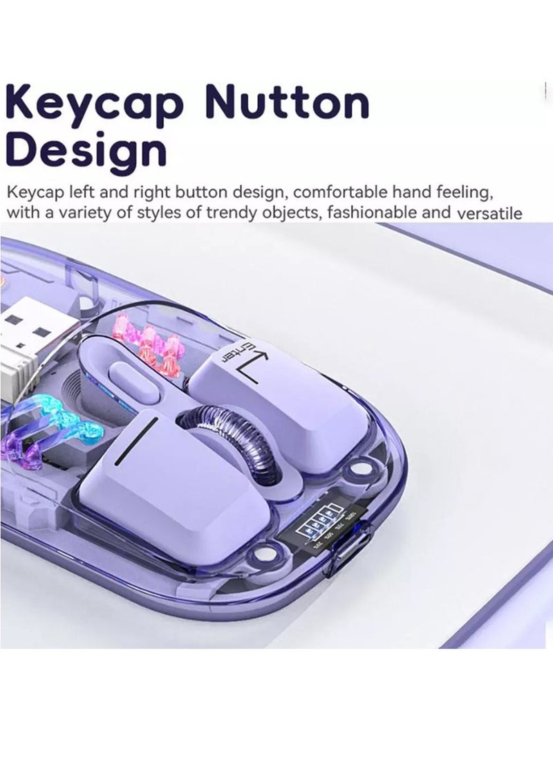 Forev Transparent Wireless Dual-Mode RGB Bluetooth Mouse Ergonomic Universal Hots Adjustable to 1600dpi / FV-T7 pink  - Image 5