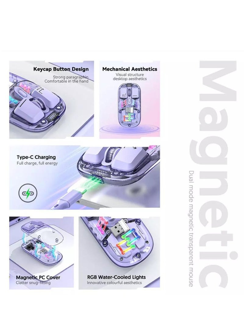 Forev Transparent Wireless Dual-Mode RGB Bluetooth Mouse Ergonomic Universal Hots Adjustable to 1600dpi / FV-T7 pink  - Image 2