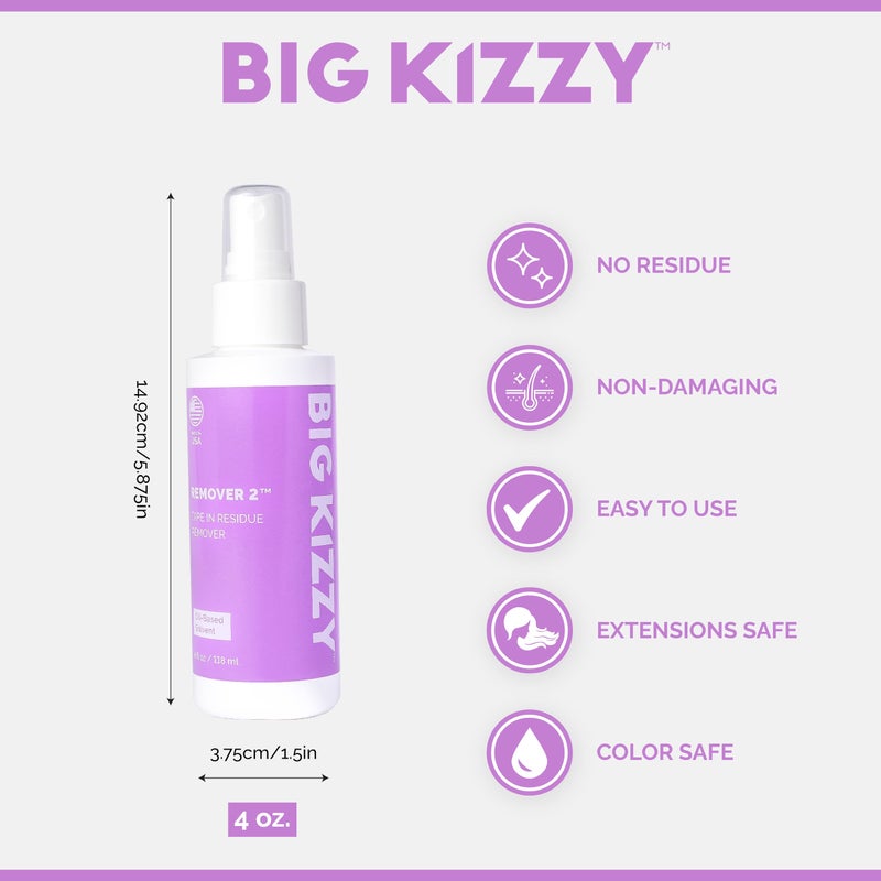 Big Kizzy Tape in Extension Remover (8oz) & Tape Ins Residue Remover (4oz), Big Kizzy Remover 1 + Remover 2 - Fastest Two Step System to Remove Tape in Extensions and Tape Ins Residue - Image 4