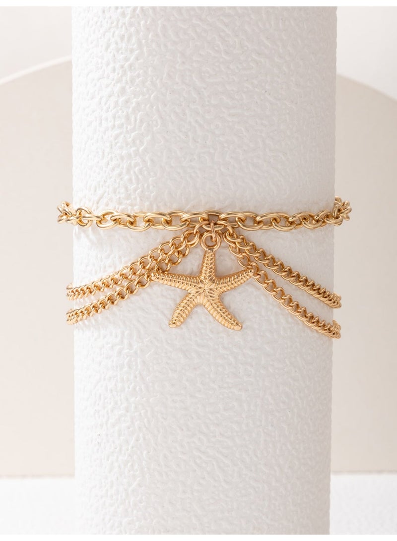 اكسسوارات صيفية خلخال نسائي قطعة واحدة بتصميم نجمة بحر ذهبي قابل للتعديل سوار كاحل للبحر والشاطئ والعطلات - Image 2