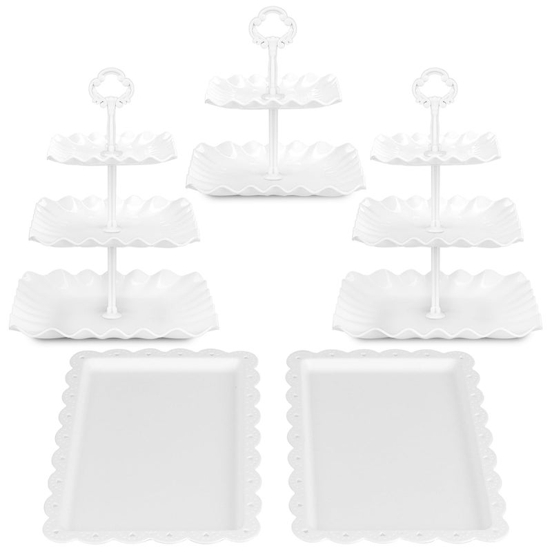 NWK 5 Piece Cake Stand Set with 2 x 3-Tier Cupcake Stands, 1 x2-Tier Cupcake Stands, 2 x Appetizer Trays, for Wedding Birthday Baby Shower Tea Party Decorations (White) - Image 3