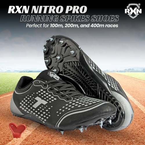 RXN Nitro Pro Running Spike Running Shoes – High-Performance Track Spikes (Black, UK Footwear Size System, Adult, Men, Numeric, Medium, 1) - Image 2