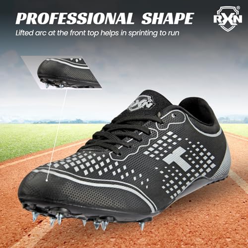 RXN Nitro Pro Running Spike Running Shoes – High-Performance Track Spikes (Black, UK Footwear Size System, Adult, Men, Numeric, Medium, 1) - Image 3