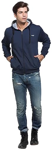 REYA Full Sleeve Solid Men Hood with Zipper Jacket (M-Size)-Blue - Image 4