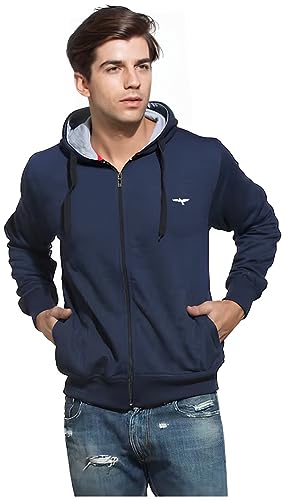 REYA Full Sleeve Solid Men Hood with Zipper Jacket (M-Size)-Blue - Image 1
