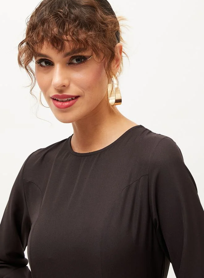 SASSAFRAS Belted Tiered Maxi Dress with Long Sleeve by Styli