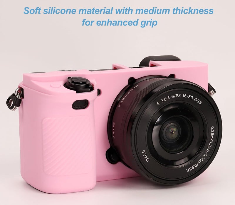 Pocoukate Case for Sony Alpha A6400, A6300, Camera, Soft Silicone Protective Cover Skin with Screen Protector Accessories for Sony Alpha A6400 / 6300 Digital Camera Silicone Cas - Pink - Image 3