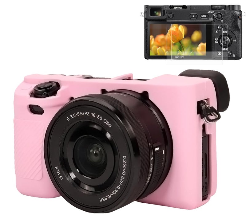 Pocoukate Case for Sony Alpha A6400, A6300, Camera, Soft Silicone Protective Cover Skin with Screen Protector Accessories for Sony Alpha A6400 / 6300 Digital Camera Silicone Cas - Pink - Image 1