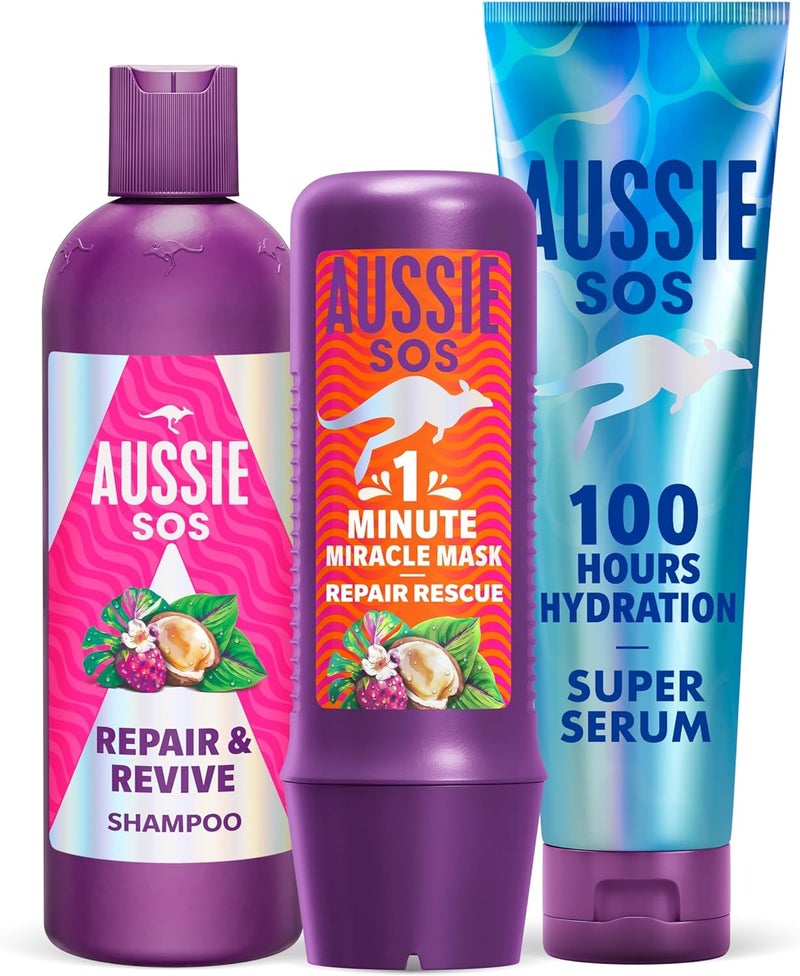 Bundle of Aussie Repair And Revive Shampoo and Deep Conditioner Treatment Hair Mask Set Aussie Super Serum Leave In Conditioner Hair Serum 160ml