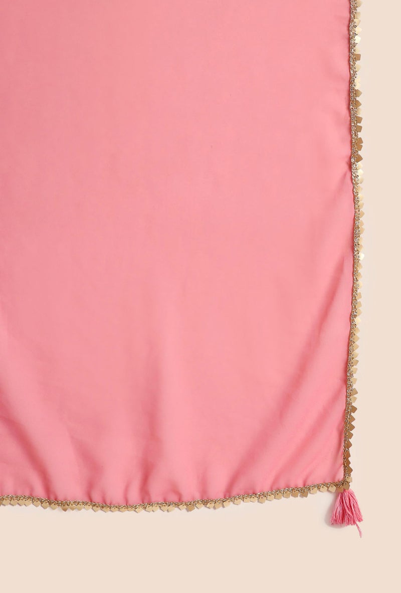 Shopping Queen شوپينج كوين - طقم كورتا شارارا مطرزة من جورجيت للنساء مع دوباتا (A510_Flamingo Pink_S) - Image 5