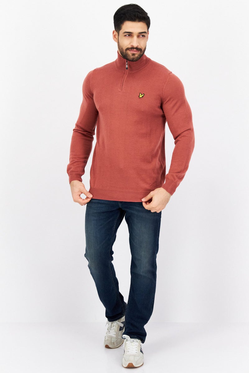 Lyle & Scott سويت شيرت رجالي بياقة متوسطة بسحاب نصف، مارون فاتح - Image 3