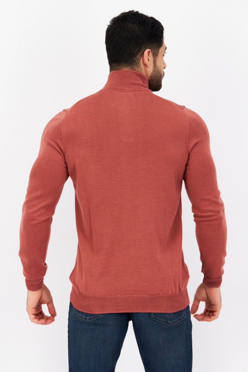 Lyle & Scott سويت شيرت رجالي بياقة متوسطة بسحاب نصف، مارون فاتح - Image 2