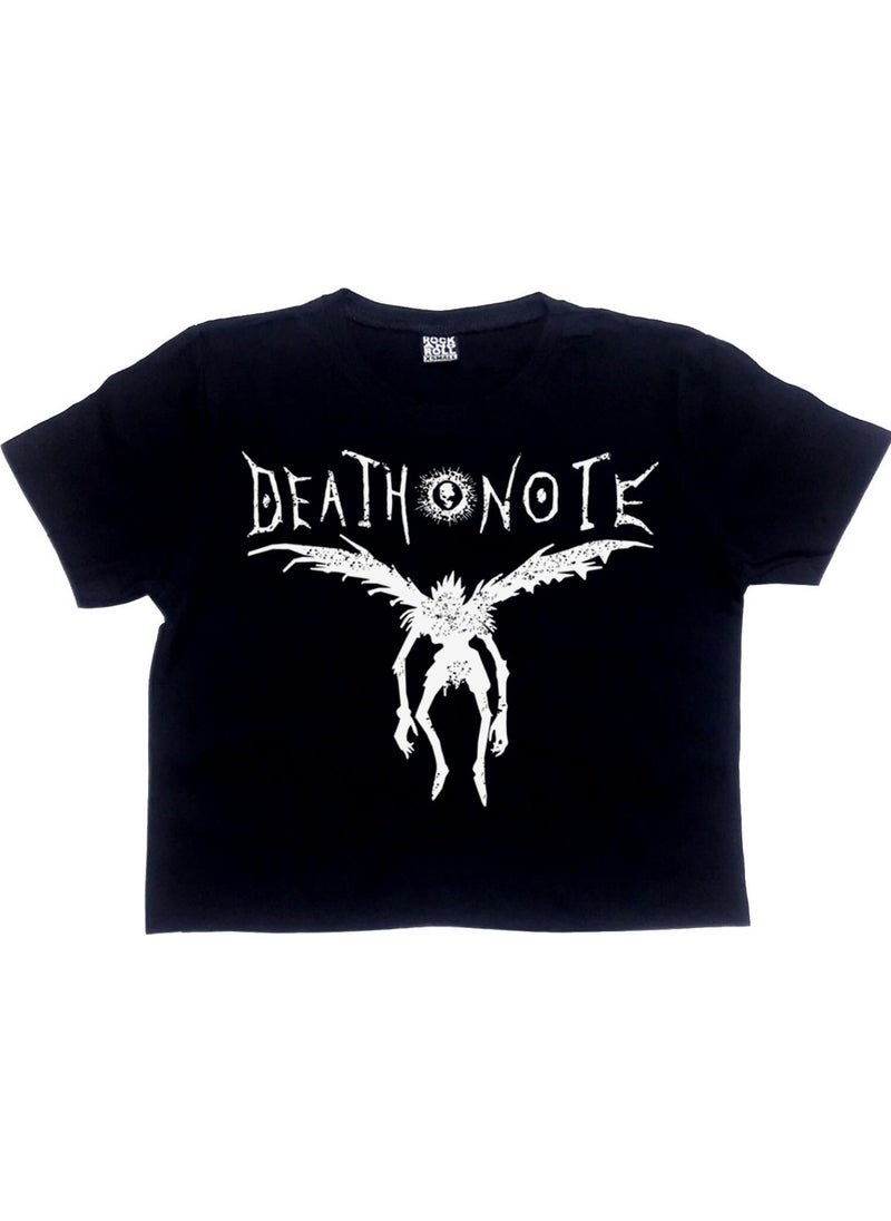 Rock&Roll Winged Note Black Short Crop Top Women's T-Shirt  - Image 3
