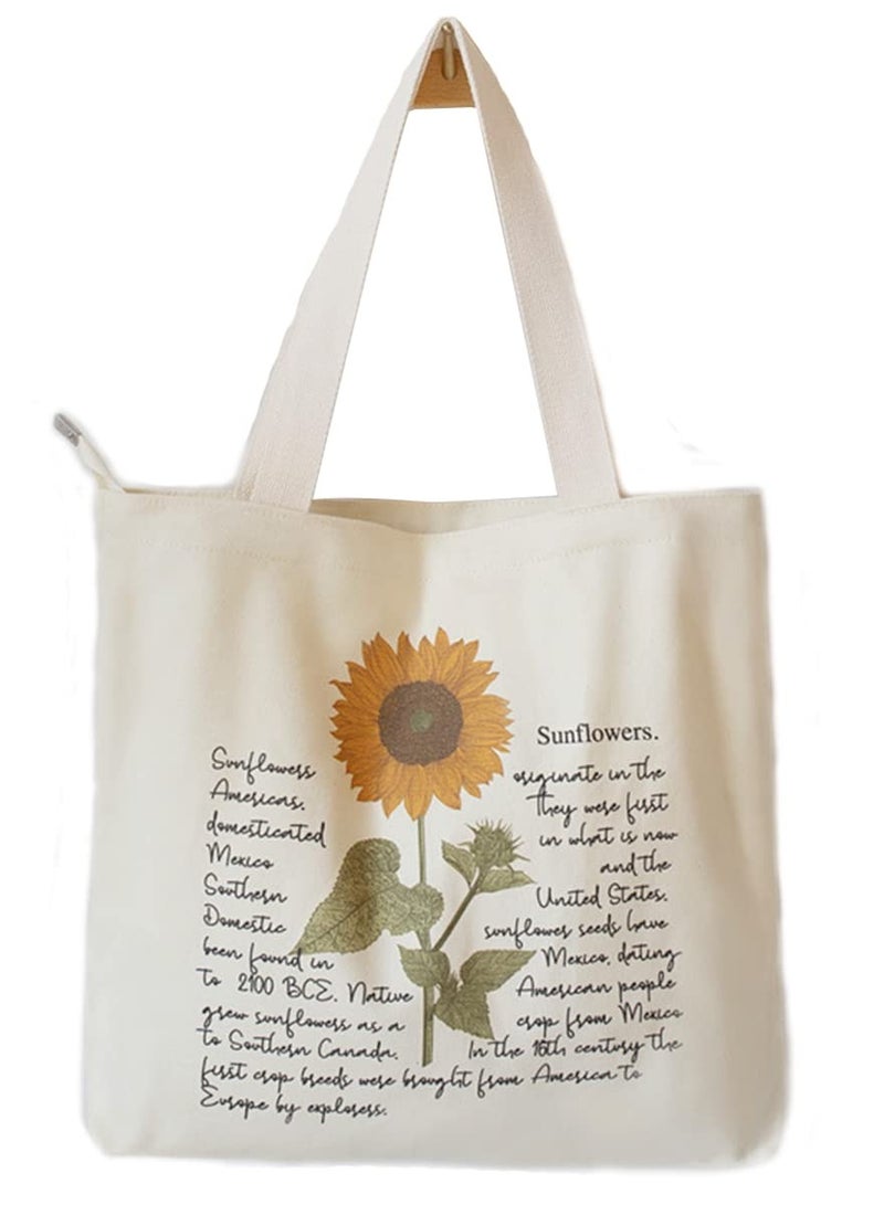 Canvas Tote Bag Strap Reusable Grocery Shopping Cloth Bag Zip Tote Bag Women Eco-Friendly Tote Bag with Handle Washable Fashion Beach Tote Shoulder Bag Women Shopping, School - Image 1