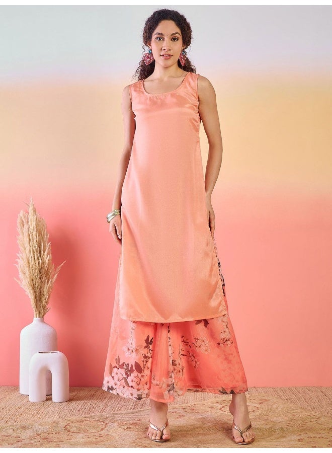 AKS Orange Digital Printed Organza Kurta Set  - Image 2