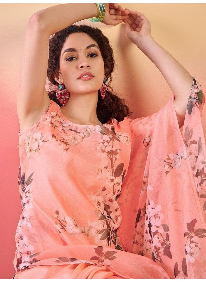 AKS Orange Digital Printed Organza Kurta Set  - Image 1