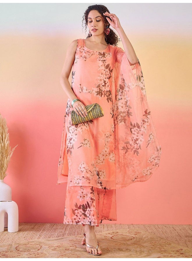 AKS Orange Digital Printed Organza Kurta Set  - Image 4