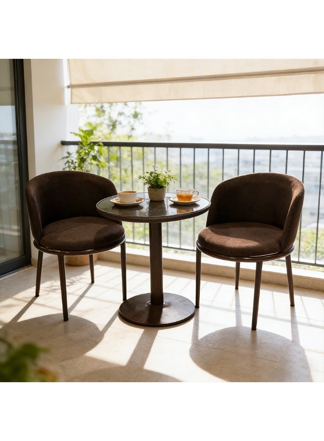 POWER Round Dining Table Set with 2 Upholstered Chairs, Modern Compact 3-Piece Bistro Set, Metal Frame Glass Top Table, Space Saving for Kitchen Balcony Cafe Small Spaces - Image 1