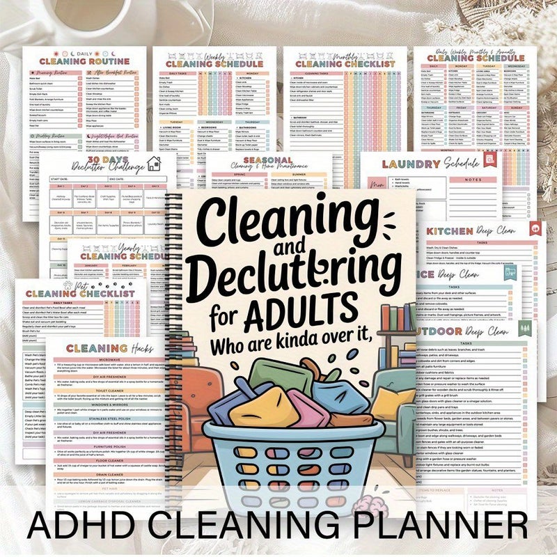 1 قطعة مخطط تنظيف ADHD دفتر ملاحظات حلقي جدول تنظيف منزلي قائمة مراجعة يومية أسبوعية شهرية سنوية سجل إدارة المنزل نظام تنظيم الأسرة إدارة المهام - Image 5