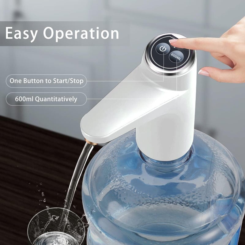 BIMVER Water Dispenser for 5 Gallon Bottle, 600ml Quantitative Water Pump,2 Colors Power Light,Portable USB Charging Bottle Pump,Multipurpose Dispenser for Home Camping for 2-5 Gallon, White - Image 2