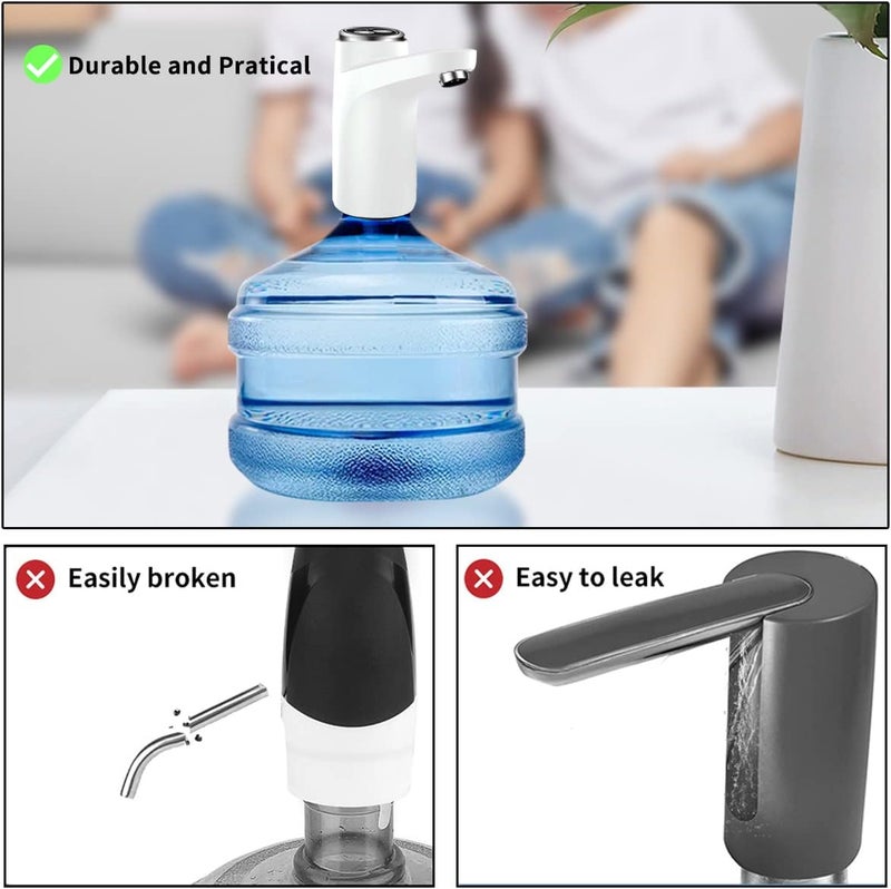 BIMVER Water Dispenser for 5 Gallon Bottle, 600ml Quantitative Water Pump,2 Colors Power Light,Portable USB Charging Bottle Pump,Multipurpose Dispenser for Home Camping for 2-5 Gallon, White - Image 5