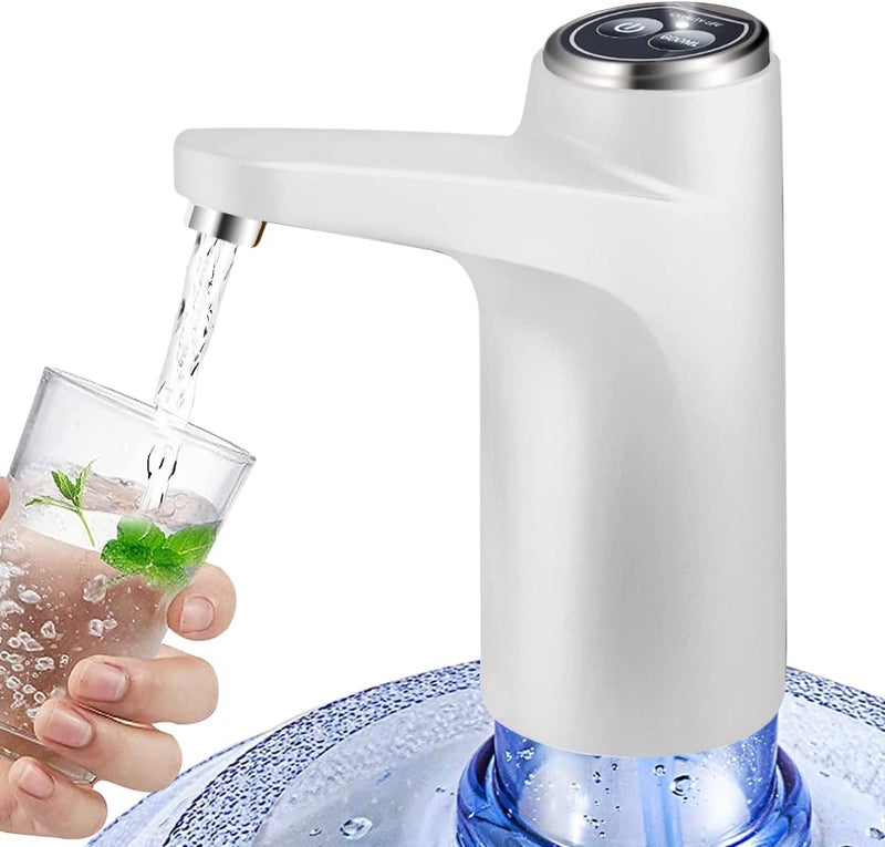 BIMVER Water Dispenser for 5 Gallon Bottle, 600ml Quantitative Water Pump,2 Colors Power Light,Portable USB Charging Bottle Pump,Multipurpose Dispenser for Home Camping for 2-5 Gallon, White - Image 1