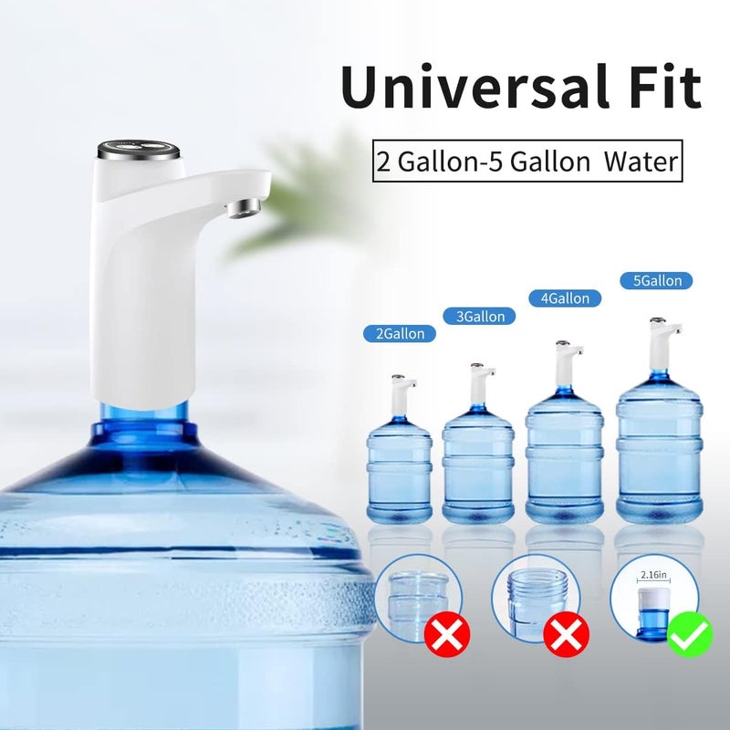 BIMVER Water Dispenser for 5 Gallon Bottle, 600ml Quantitative Water Pump,2 Colors Power Light,Portable USB Charging Bottle Pump,Multipurpose Dispenser for Home Camping for 2-5 Gallon, White - Image 3