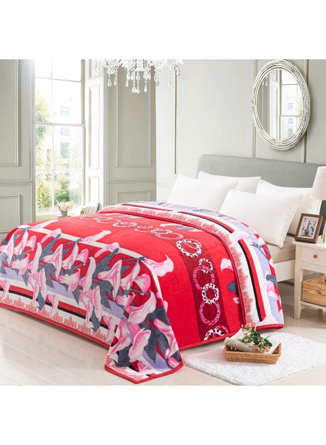 Luxury Soft Plush Mink Blanket – Floral Design – 220 × 240 cm – 1.6 kg – Warm & Cozy Bed Blanket - Image 1