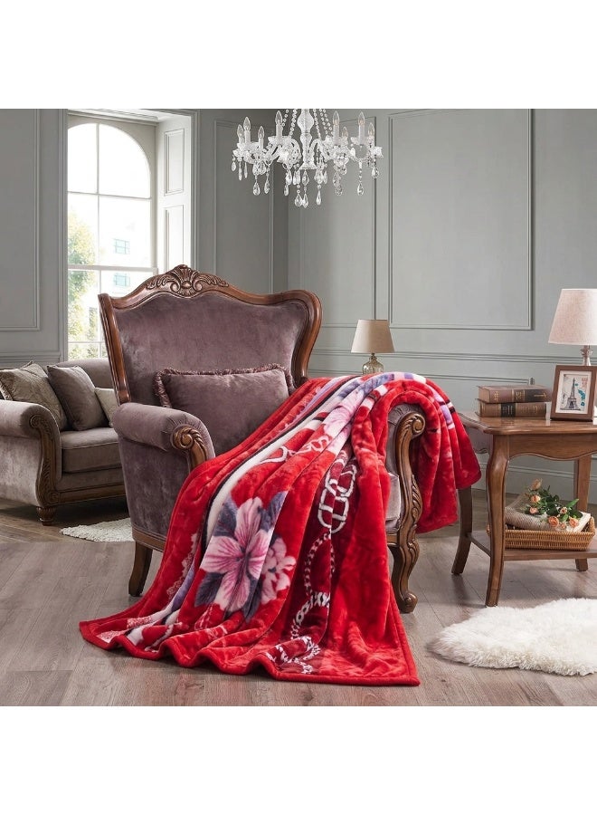 Luxury Soft Plush Mink Blanket – Floral Design – 220 × 240 cm – 1.6 kg – Warm & Cozy Bed Blanket - Image 3