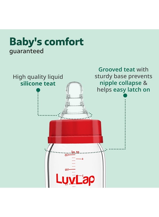 Luvlap Essential Slim Neck Glass Feeding Bottle, 250ml, 3m+ / Infants/Toddler Upto 3 Years, Madeof Borosilicate Glass, BPA Free, Ergonomic Shape is Easy to Hold, with Anti Colic Nipple, Pack of 2 - Image 3