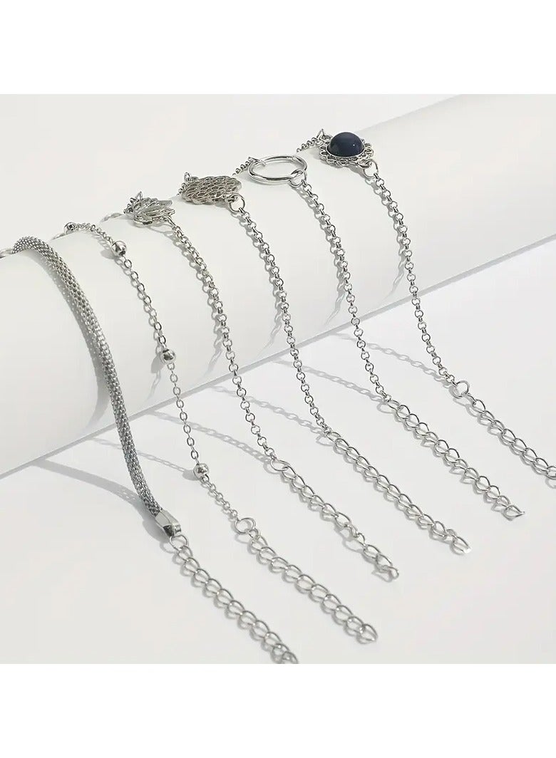 Home Clearance Sale A Set Of 6 Pieces Of Minimalist Lotus Leaf Round Stone Flower Petal Bead Chain Trendy Fashion Bracelets.  - Image 4